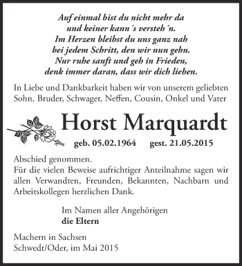 Traueranzeige von Horst Marquardt von Märkische Oderzeitung