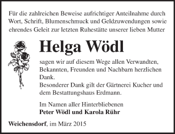 Traueranzeige von Helga Wödl von Märkische Oderzeitung