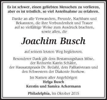 Traueranzeige von Joachim Busch von Märkische Oderzeitung