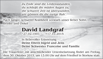 Traueranzeige von David Landgraf von Märkische Oderzeitung