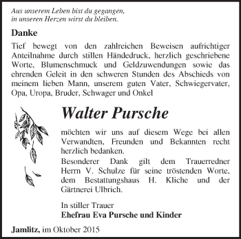 Traueranzeige von Walter Pursche von Märkische Oderzeitung