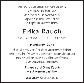 Traueranzeige von Erika Rauch von Märkische Oderzeitung