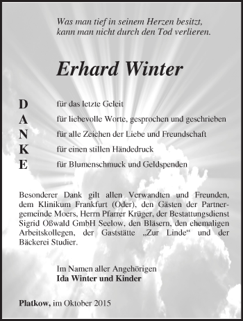 Traueranzeige von Erhard Winter von Märkische Oderzeitung