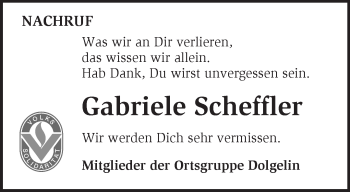 Traueranzeige von Gabriele Scheffler von Märkische Oderzeitung