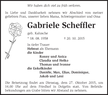 Traueranzeige von Gabriele Scheffler von Märkische Oderzeitung