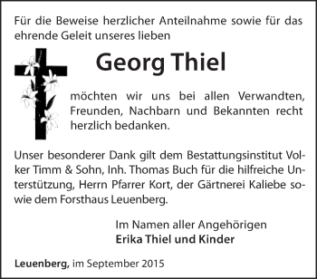 Traueranzeige von Georg Thiel von Märkische Oderzeitung