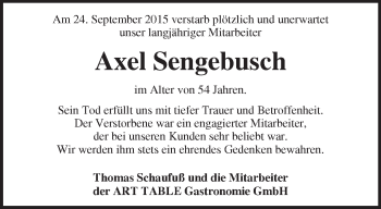 Traueranzeige von Axel Sengebusch von Märkische Oderzeitung