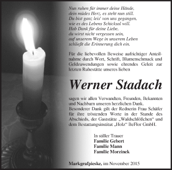 Traueranzeige von Werner Stadach von Märkische Oderzeitung