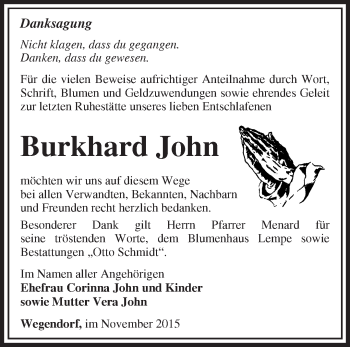 Traueranzeige von Burkhard John von Märkische Oderzeitung