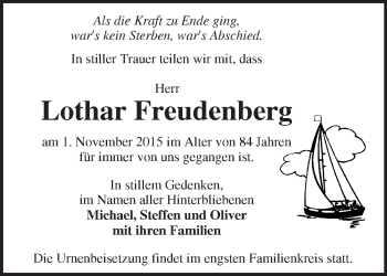 Traueranzeige von Lothar Freudenberg von Märkische Oderzeitung