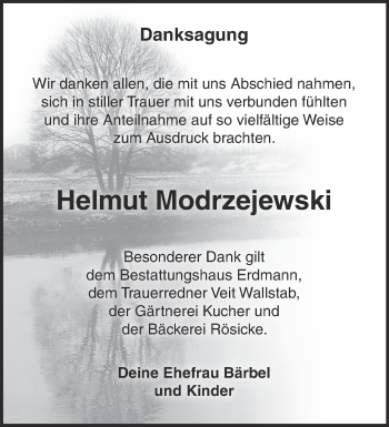 Traueranzeige von Helmut Modrzejewski von Märkische Oderzeitung