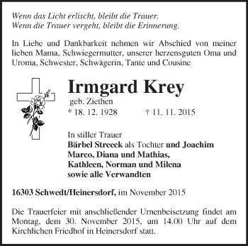 Traueranzeige von Irmgard Krey von Märkische Oderzeitung