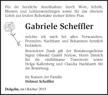 Traueranzeige von Gabriele Scheffler von Märkische Oderzeitung