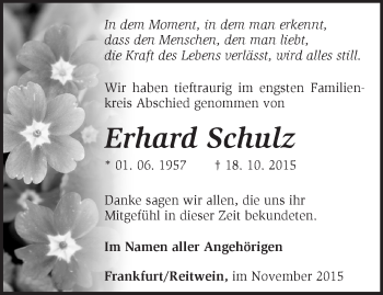 Traueranzeige von Erhard Schulz von Märkische Oderzeitung