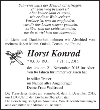 Traueranzeige von Horst Konrad von Märkische Oderzeitung