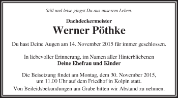 Traueranzeige von Werner Pöthke von Märkische Oderzeitung