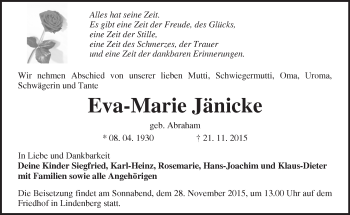 Traueranzeige von Eva-Marie Jänicke von Märkische Oderzeitung