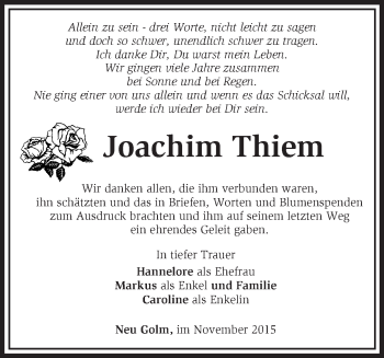 Traueranzeige von Joachim Thiem von Märkische Oderzeitung