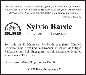 Traueranzeige von Sylvio Barde von Märkische Oderzeitung