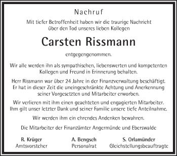 Traueranzeige von Carsten Rissmann von Märkische Oderzeitung