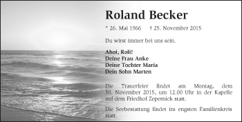 Traueranzeige von Roland Becker von Märkische Oderzeitung