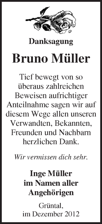 Traueranzeige von Bruno Müller von Märkische Oderzeitung