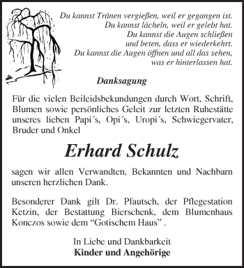 Traueranzeige von Erhard Schulz von Märkische Oderzeitung