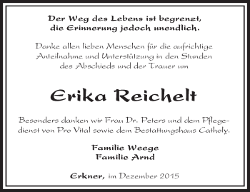 Traueranzeige von Erika Reichelt von Märkische Oderzeitung