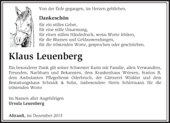 Traueranzeige von Klaus Leuenberg von Märkische Oderzeitung