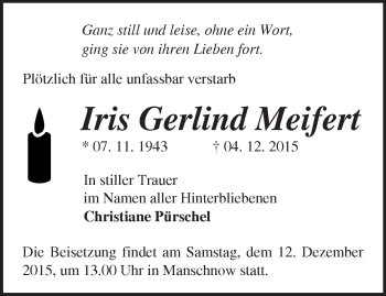 Traueranzeige von Iris Gerlind Meifert von Märkische Oderzeitung