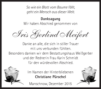 Traueranzeige von Iris Gerlind Meifert von Märkische Oderzeitung