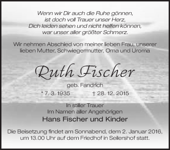 Traueranzeige von Ruth Fischer von Märkische Oderzeitung