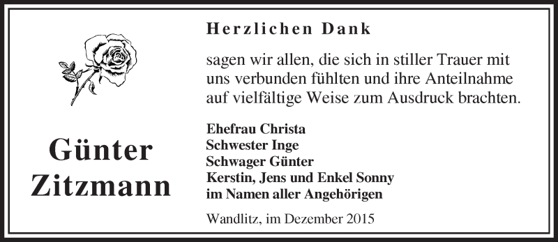  Traueranzeige für Günter Zitzmann vom 12.12.2015 aus Märkische Oderzeitung