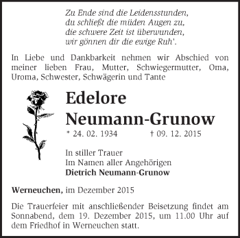 Traueranzeige von Edelore Neumann-Grunow von Märkische Oderzeitung