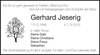 Traueranzeige von Gerhard Jeserig von Märkische Oderzeitung