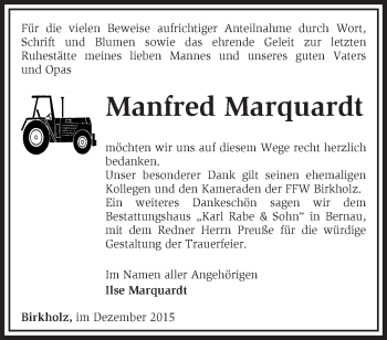 Traueranzeige von Manfred Marquardt von Märkische Oderzeitung