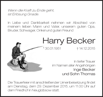 Traueranzeige von Harry Becker von Märkische Oderzeitung