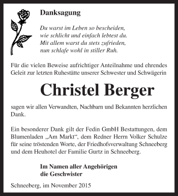 Traueranzeige von Christel Berger von Märkische Oderzeitung