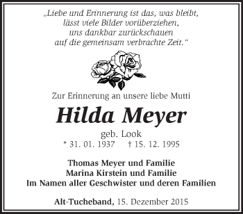 Traueranzeige von Hilda Meyer von Märkische Oderzeitung