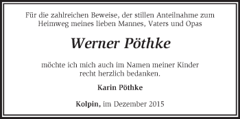 Traueranzeige von Werner Pöthke von Märkische Oderzeitung