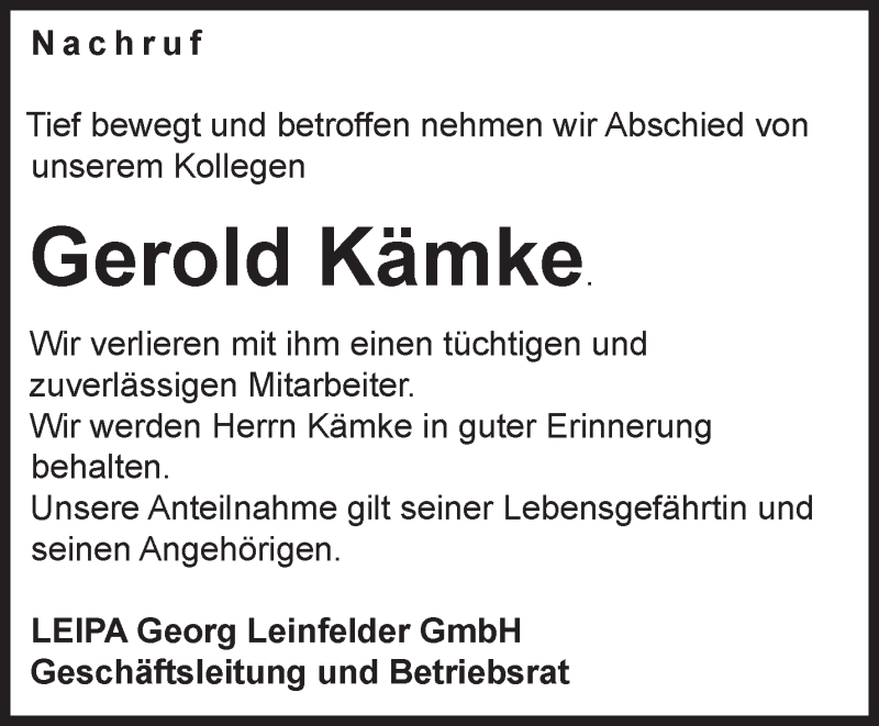  Traueranzeige für Gerold Kämke vom 12.12.2015 aus Märkische Oderzeitung