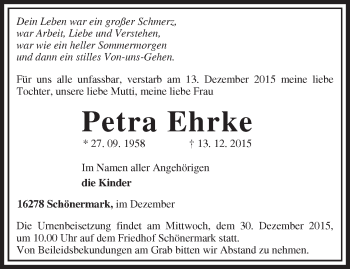 Traueranzeige von Petra Ehrke von Märkische Oderzeitung