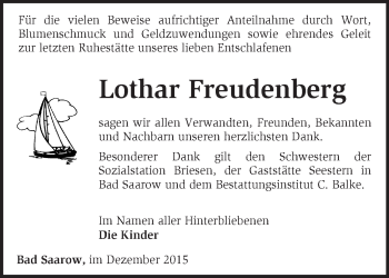 Traueranzeige von Lothar Freudenberg von Märkische Oderzeitung