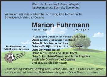 Traueranzeige von Marion Fuhrmann von Märkische Oderzeitung