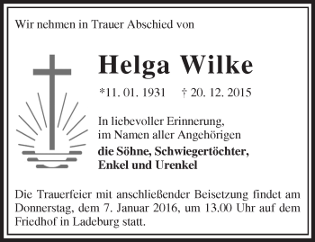 Traueranzeige von Helga Wilke von Märkische Oderzeitung