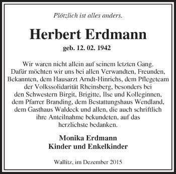 Traueranzeige von Herbert Erdmann von Märkische Oderzeitung