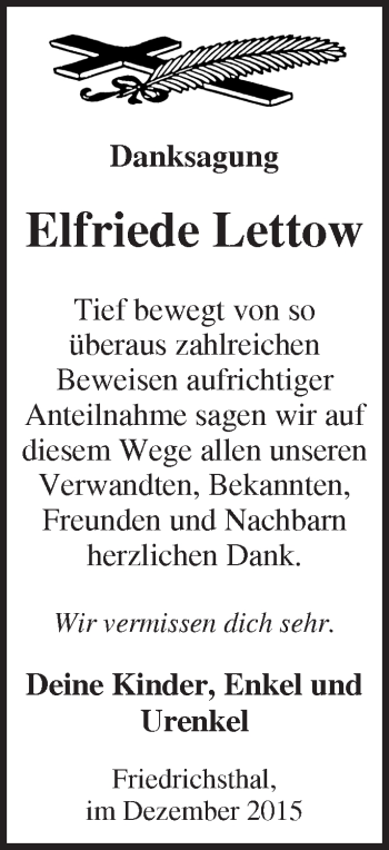 Traueranzeige von Elfriede Lettow von Märkische Oderzeitung