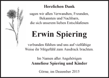 Traueranzeige von Erwin Spiering von Märkische Oderzeitung