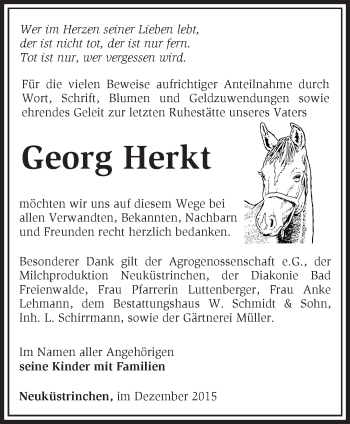 Traueranzeige von Georg Herkt von Märkische Oderzeitung