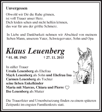 Traueranzeige von Klaus Leuenberg von Märkische Oderzeitung